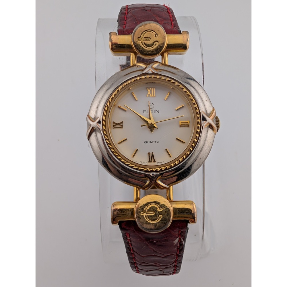 Vintage Elgin Watch Women 27mm Case Aligator Embossed Leather Band- New Battery
